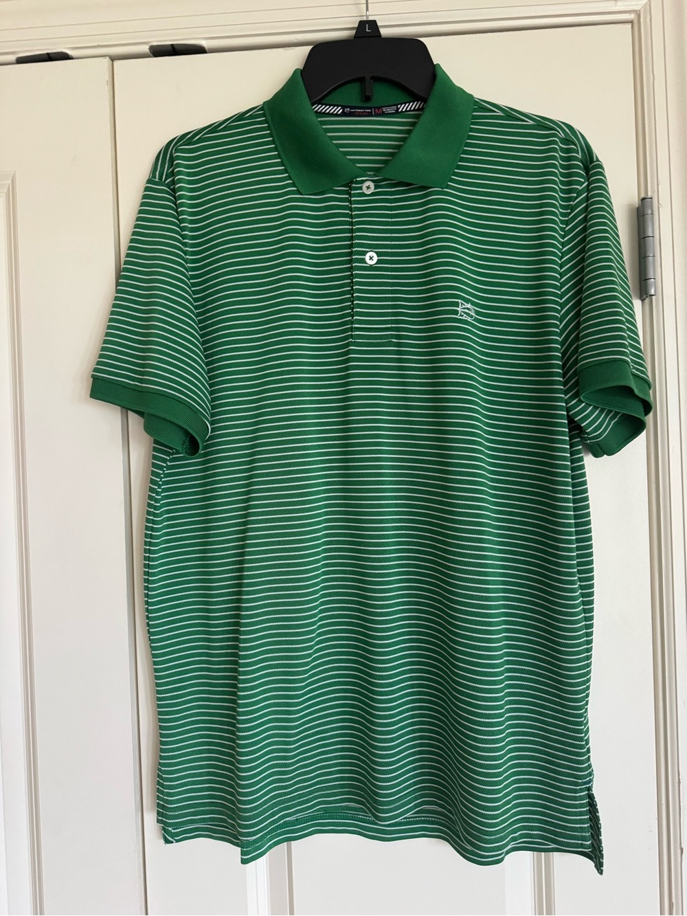Southern Tide Green and White Striped Polo
